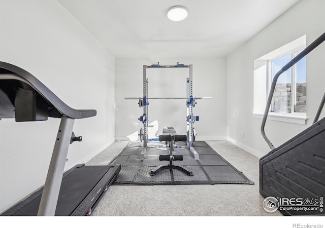 workout area with light carpet