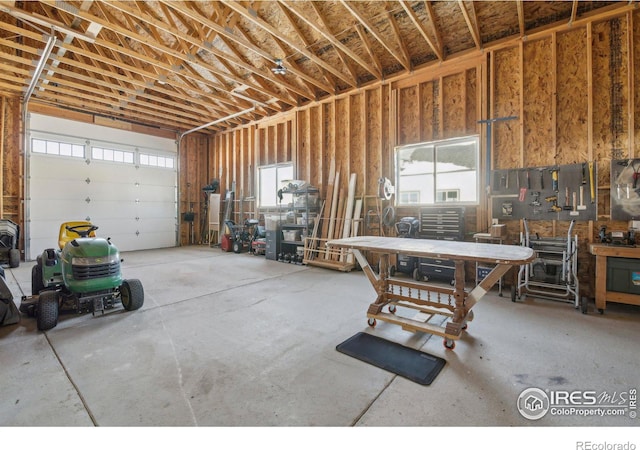 garage featuring a workshop area