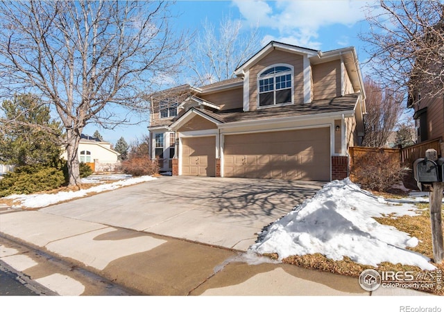 view of front property with a garage