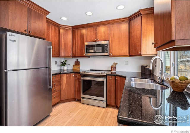 kitchen featuring sink, light hardwood / wood-style flooring, and stainless steel appliances