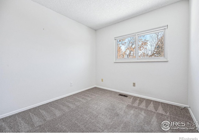 carpeted spare room featuring a textured ceiling