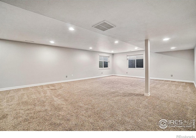 basement with carpet floors