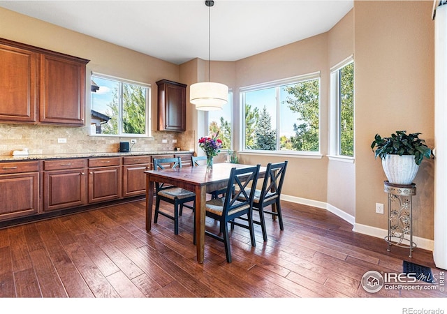 dining space with dark wood-type flooring