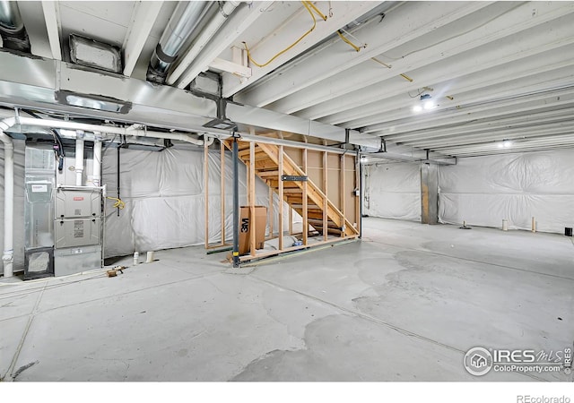 basement with heating unit