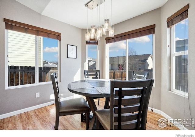 dining space with light hardwood / wood-style floors