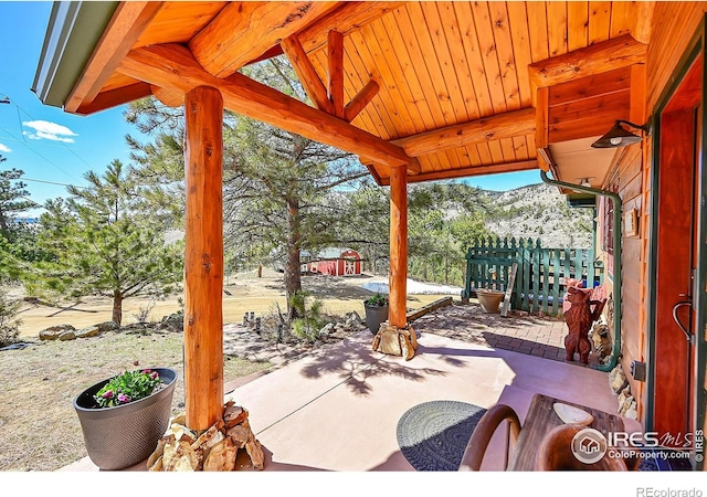 view of patio with a mountain view