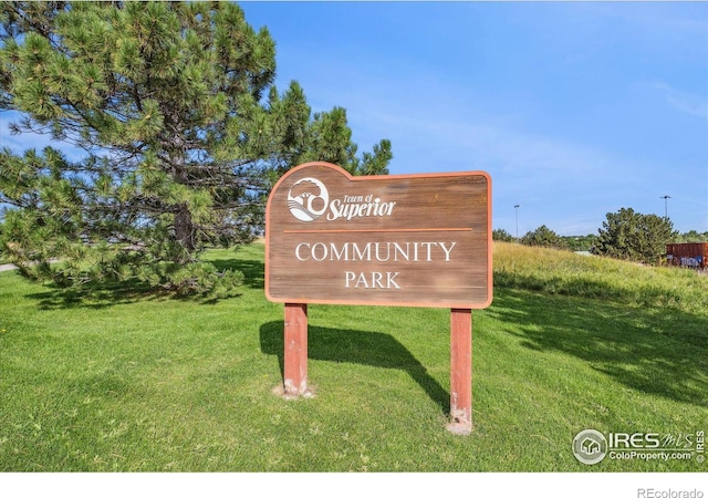 community / neighborhood sign with a lawn