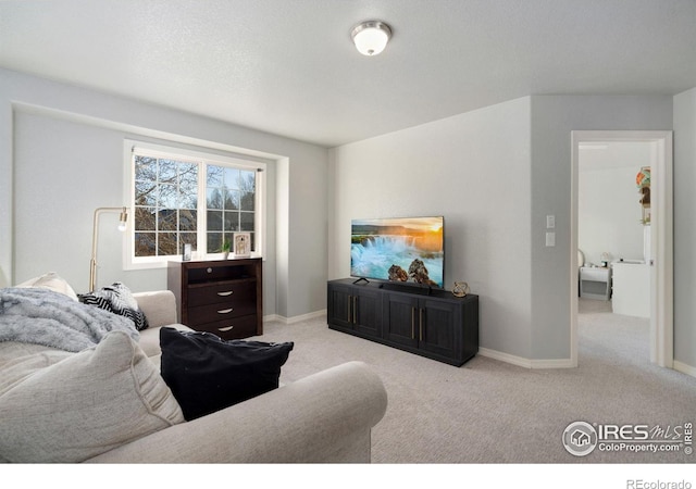 living room featuring light colored carpet