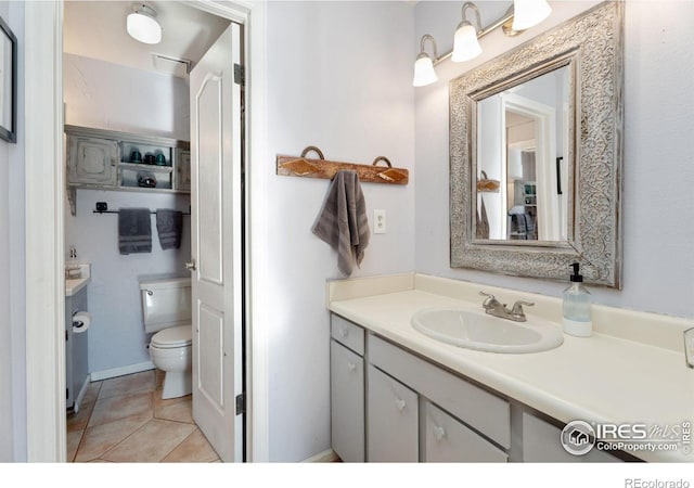 bathroom featuring tile patterned floors, toilet, and vanity