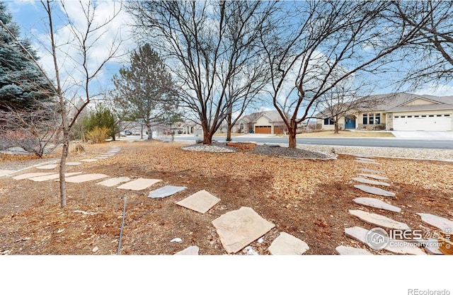 view of yard featuring a garage