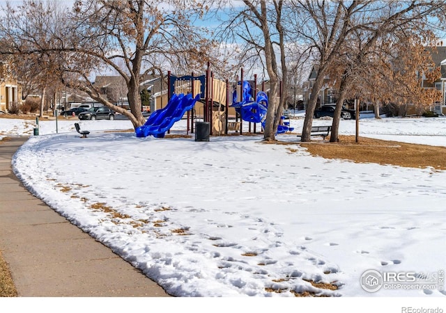 view of snow covered playground