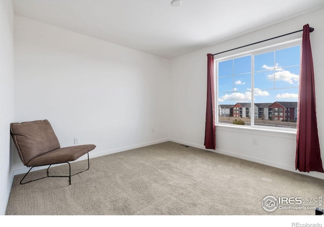 living area featuring light colored carpet