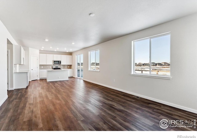 unfurnished living room with dark hardwood / wood-style floors