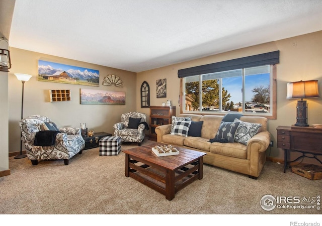 living room featuring carpet floors