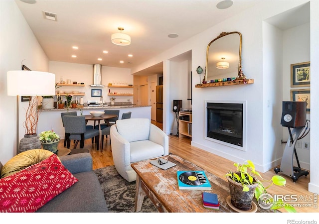 living room with light wood-type flooring