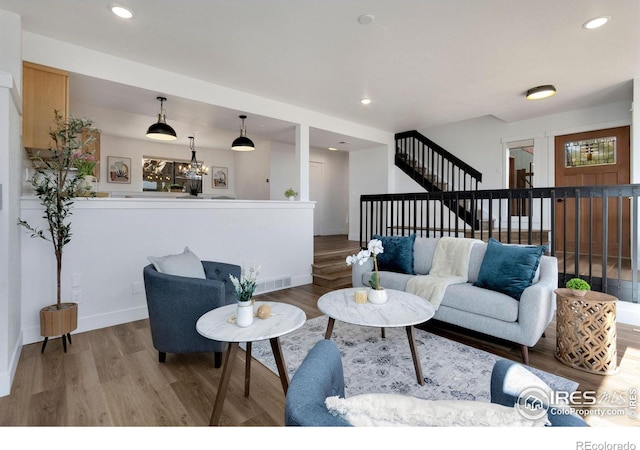 living room featuring light hardwood / wood-style flooring