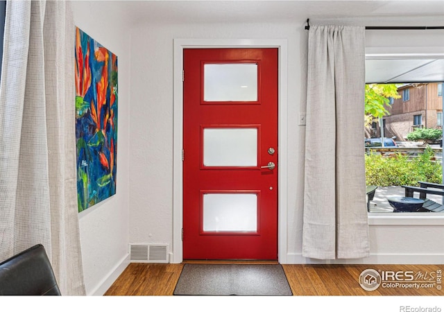 foyer featuring plenty of natural light and hardwood / wood-style floors