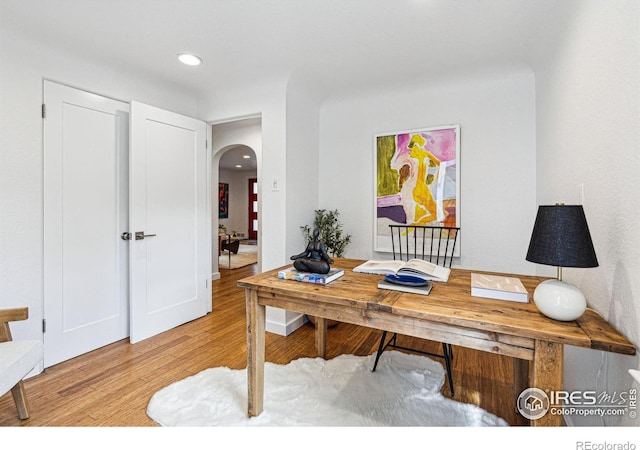 office area featuring light hardwood / wood-style floors