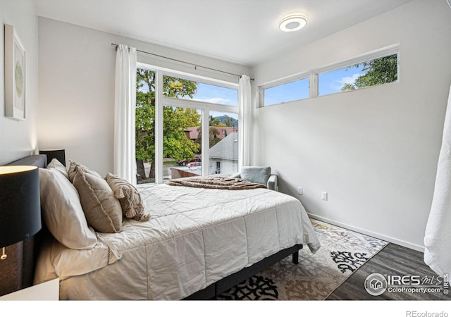 bedroom featuring dark hardwood / wood-style flooring