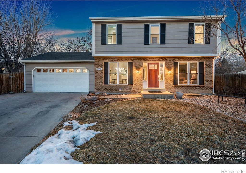 view of front property with a garage