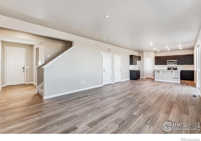 unfurnished living room featuring light hardwood / wood-style floors