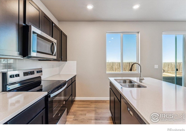 kitchen with stainless steel appliances, sink, decorative backsplash, and plenty of natural light