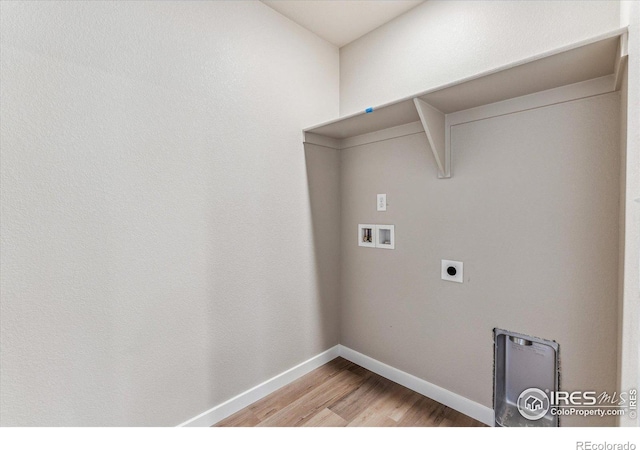 washroom with washer hookup, light hardwood / wood-style flooring, and hookup for an electric dryer