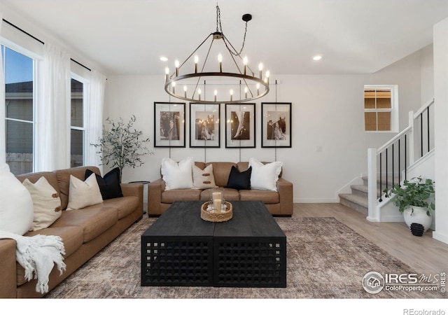 living room with light wood-type flooring