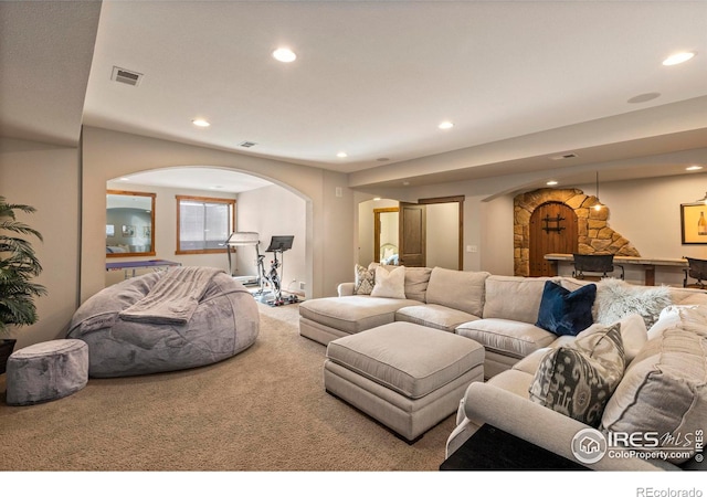 living room featuring carpet floors