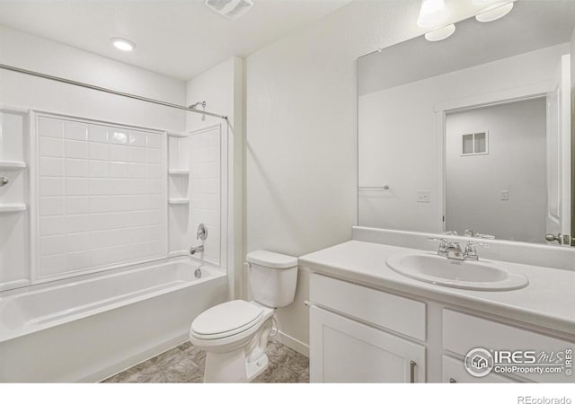 full bathroom featuring vanity, shower / bathtub combination, and toilet