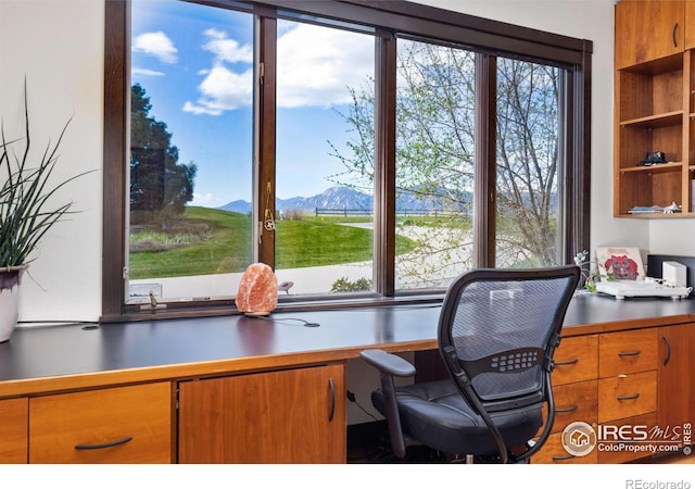 home office featuring a mountain view