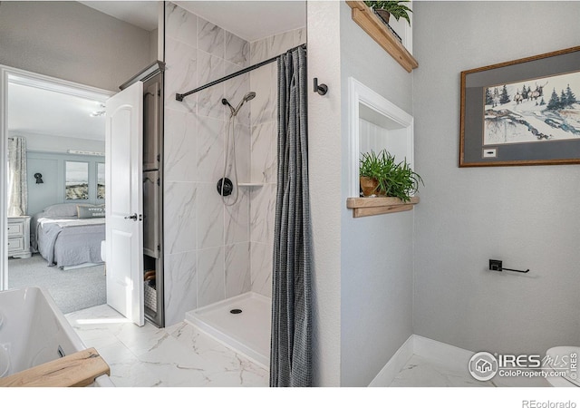 bathroom with a shower with curtain