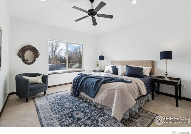 bedroom with carpet flooring and ceiling fan