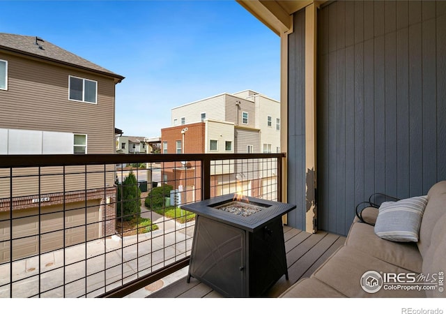 balcony with a fire pit