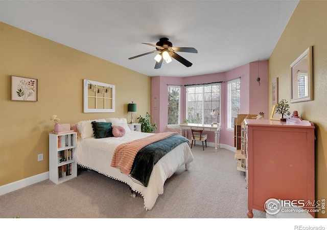 bedroom featuring carpet floors and ceiling fan