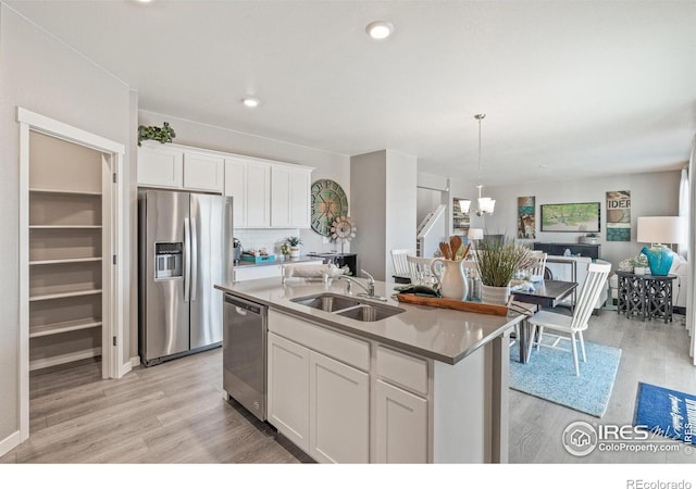 kitchen featuring white cabinetry, sink, a kitchen island with sink, and appliances with stainless steel finishes