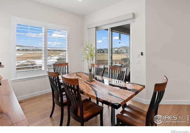 dining area with light hardwood / wood-style floors