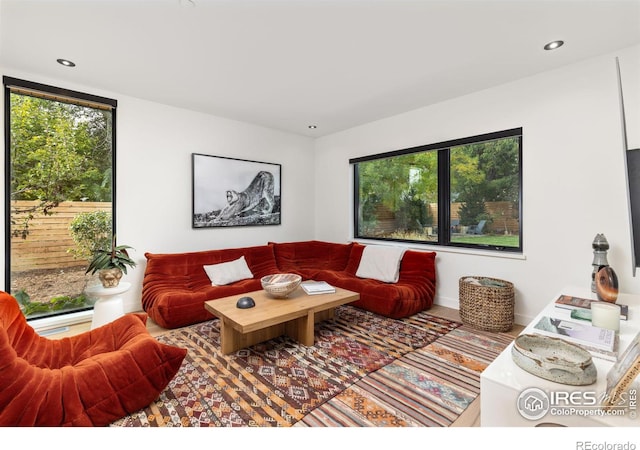 living area with recessed lighting