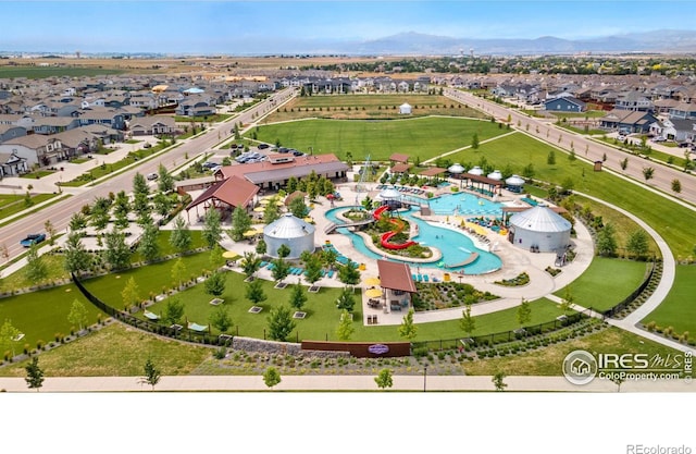 aerial view with a mountain view