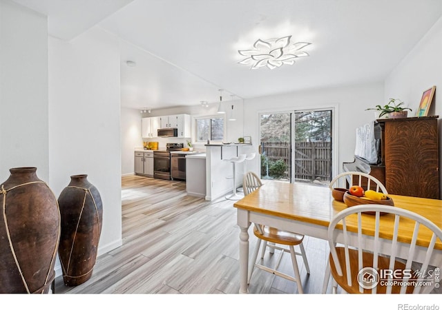 dining space featuring light hardwood / wood-style floors