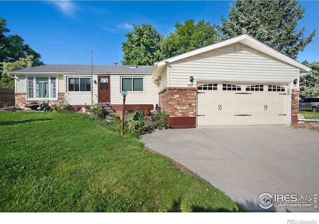 ranch-style house with a garage and a front yard