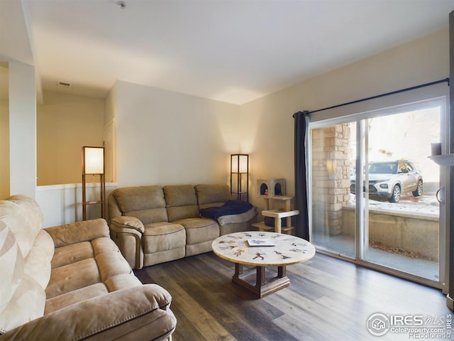 living room with hardwood / wood-style flooring