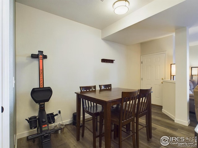 dining area featuring dark wood-type flooring