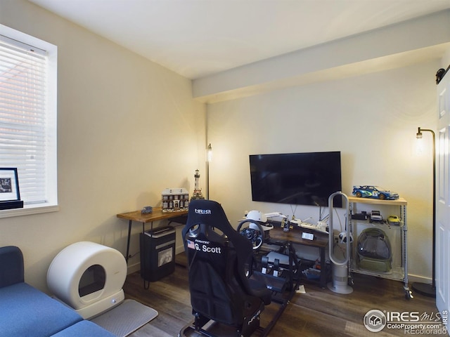 office with dark wood-type flooring