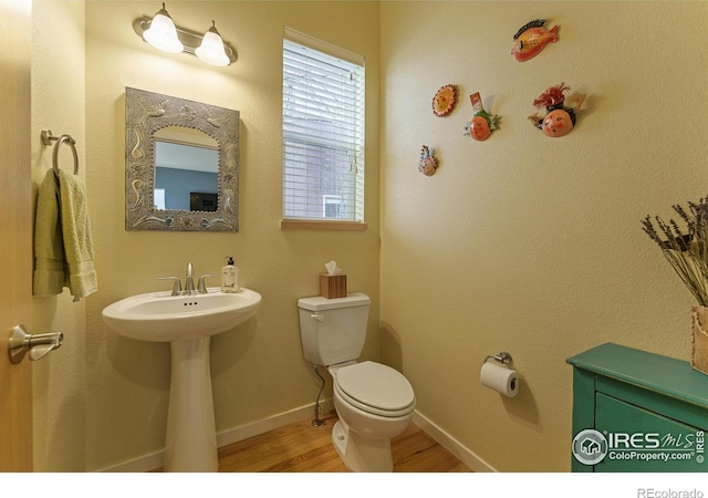 bathroom featuring hardwood / wood-style flooring and toilet