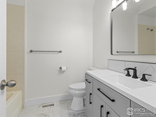 full bathroom featuring vanity,  shower combination, and toilet