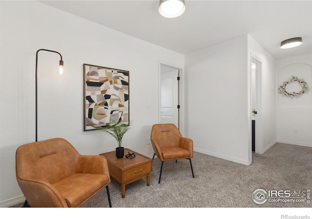 sitting room with carpet and baseboards