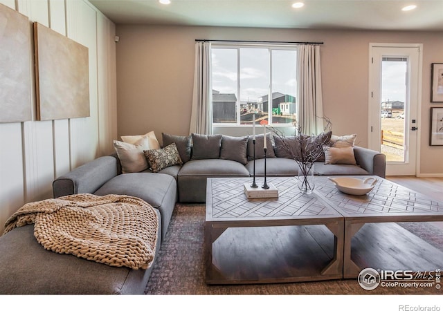 living room with hardwood / wood-style flooring