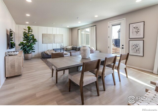 dining space with light hardwood / wood-style flooring