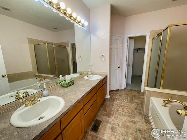 bathroom featuring vanity and plus walk in shower